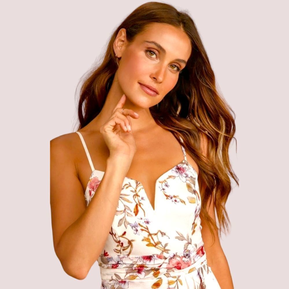 LuLu's My Favorite Day Ivory Floral Print Tulip 🌷 Skirt Midi Dress - Picture 4 of 13